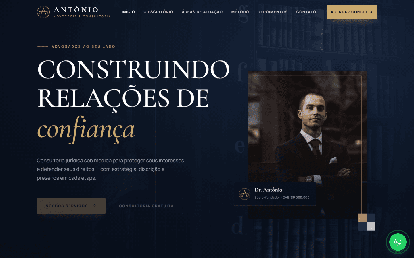 Primeira dobra do site Antônio Advocacia