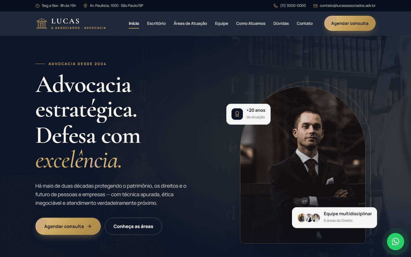 Primeira dobra do site Lucas & Associados