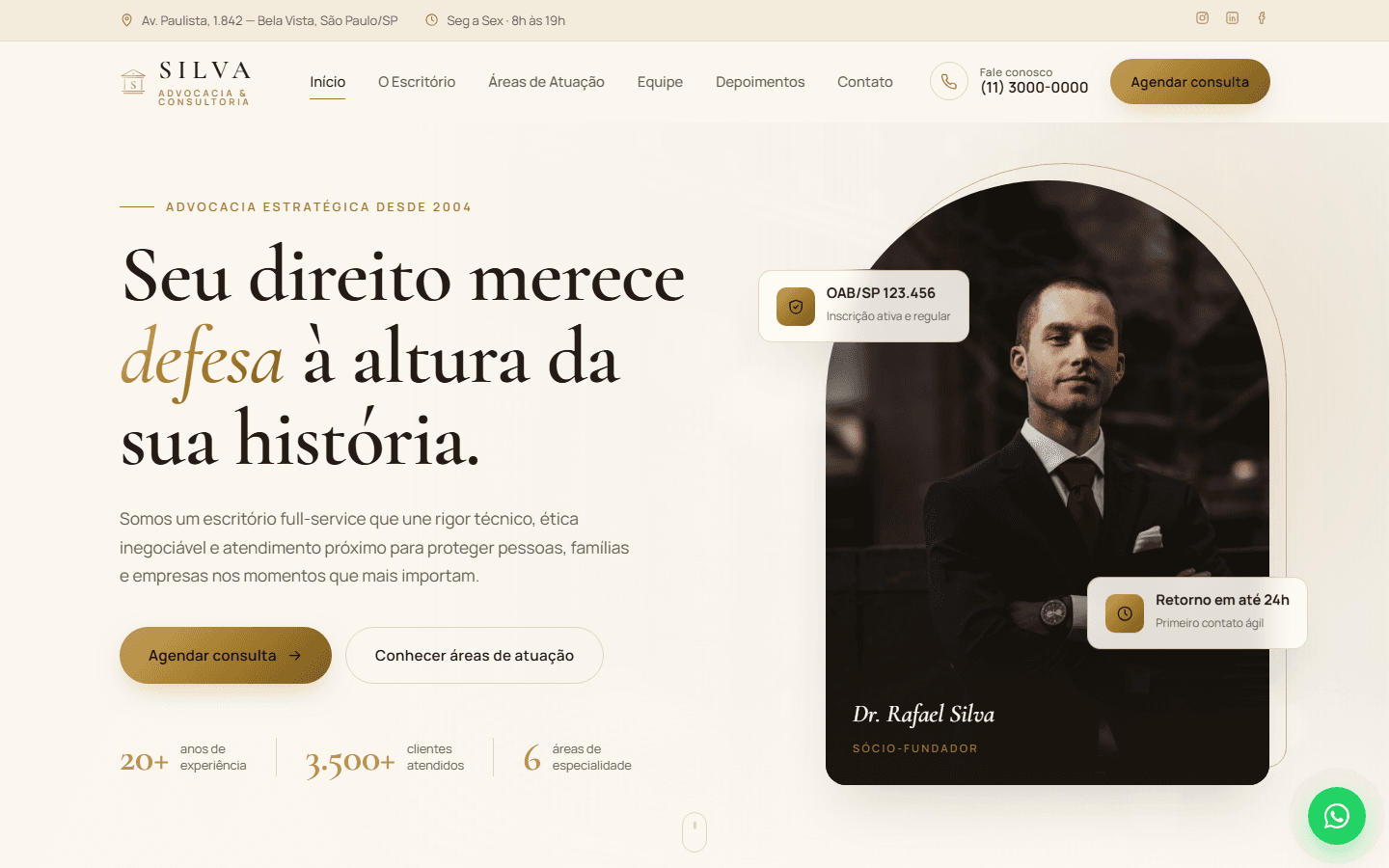 Primeira dobra do site Silva Advocacia