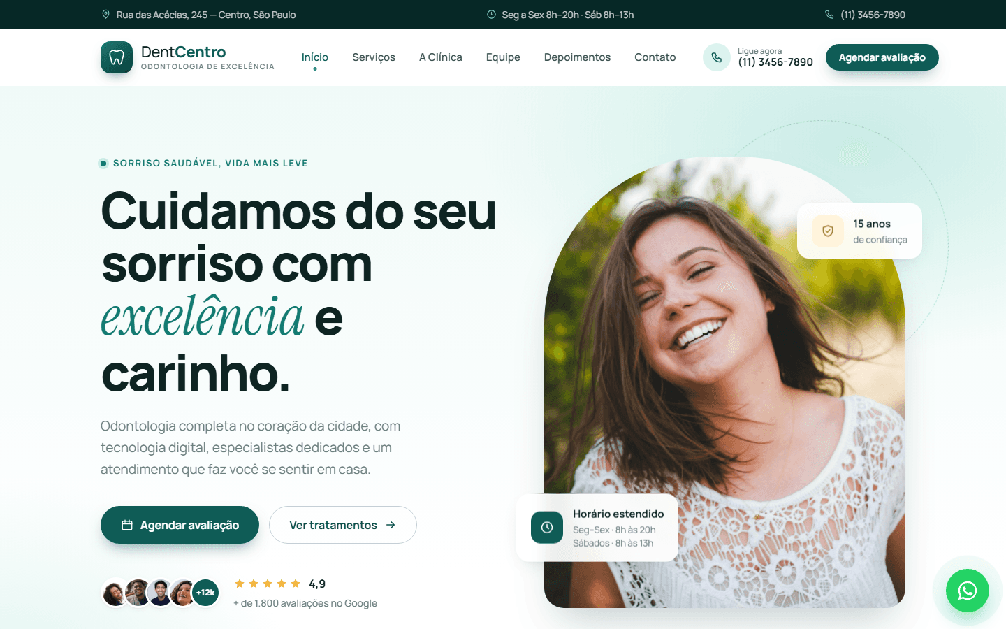 Primeira dobra do site DentCentro