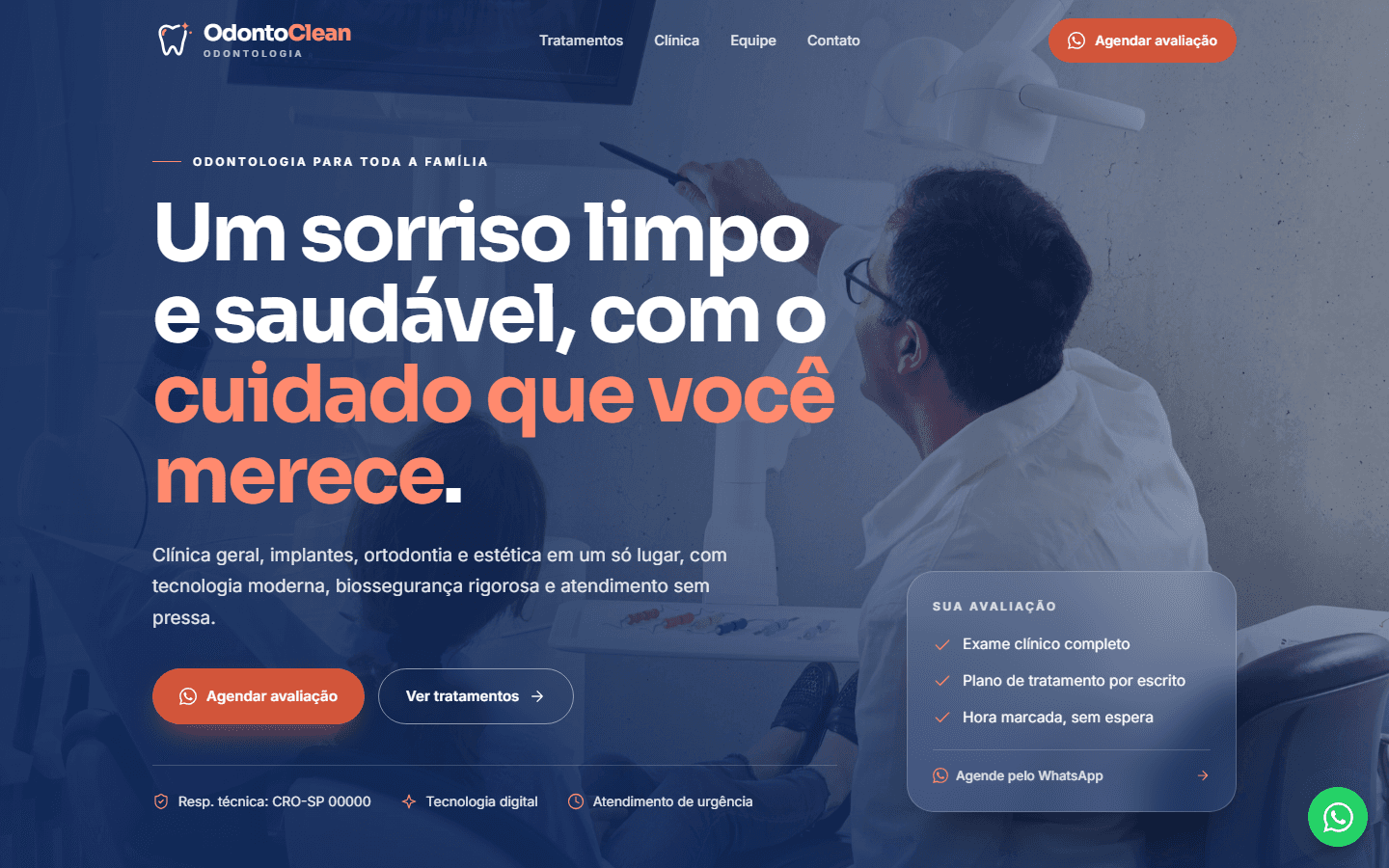 Primeira dobra do site OdontoClean