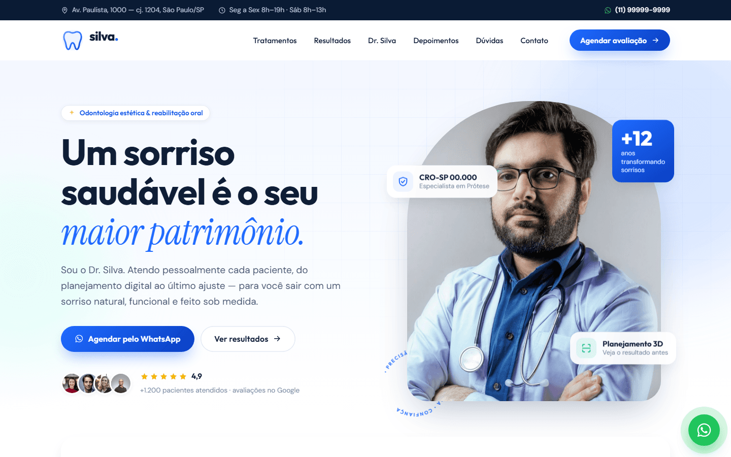 Primeira dobra do site Dr. Silva